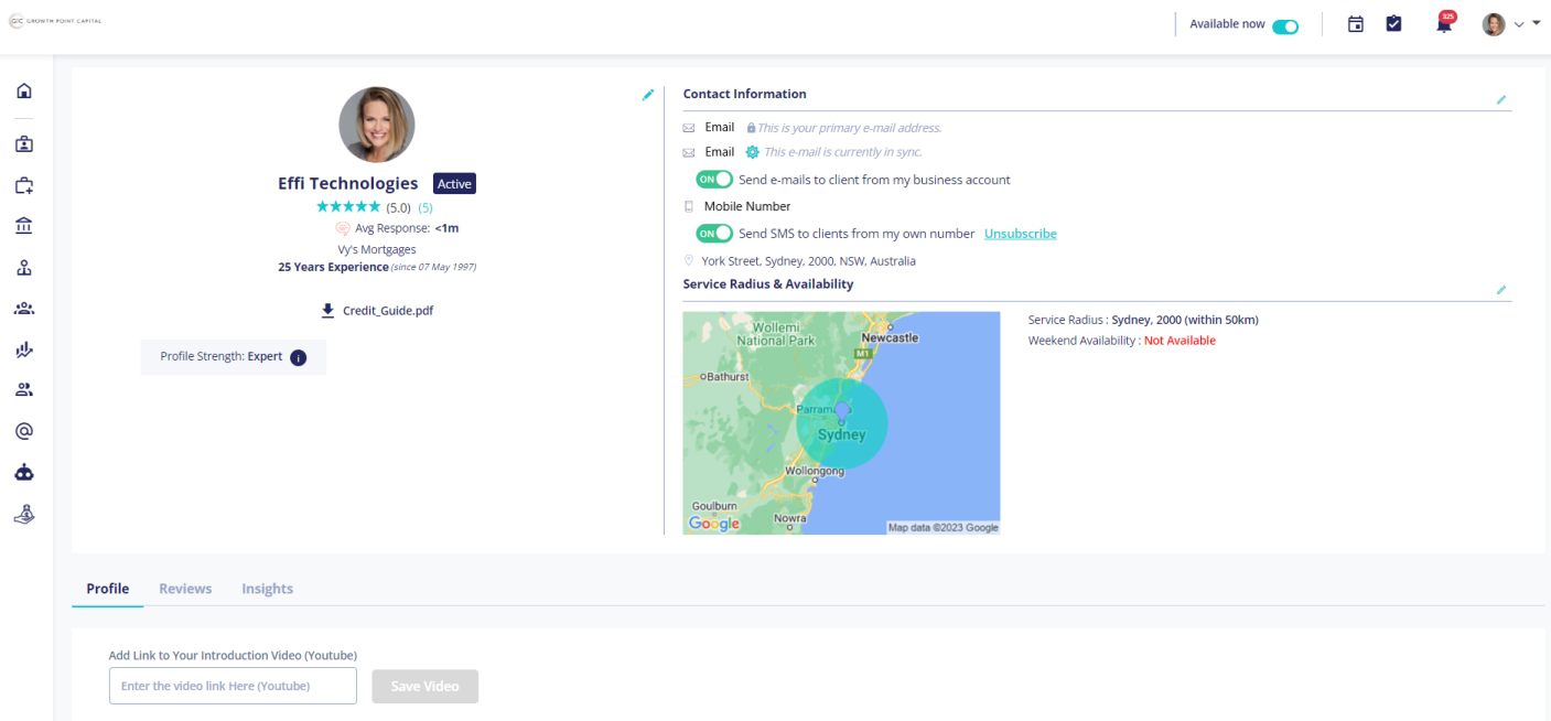 Profile page