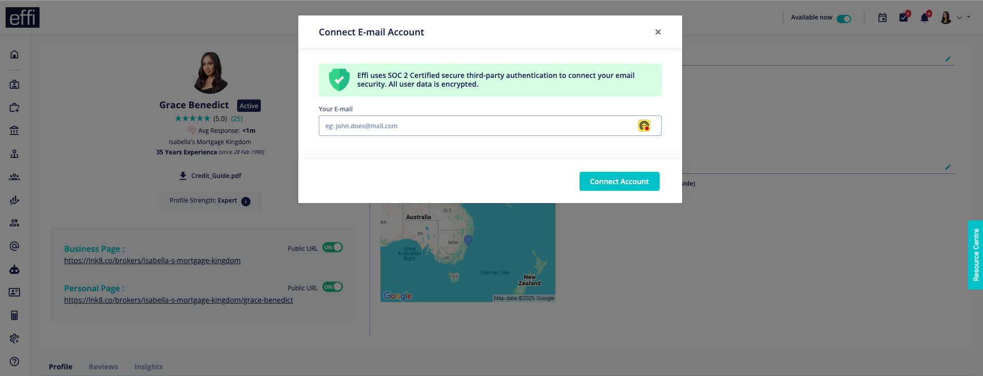 Connect Account window
