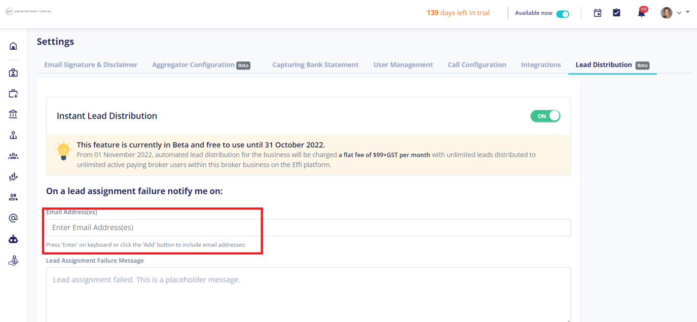 Failure notification email