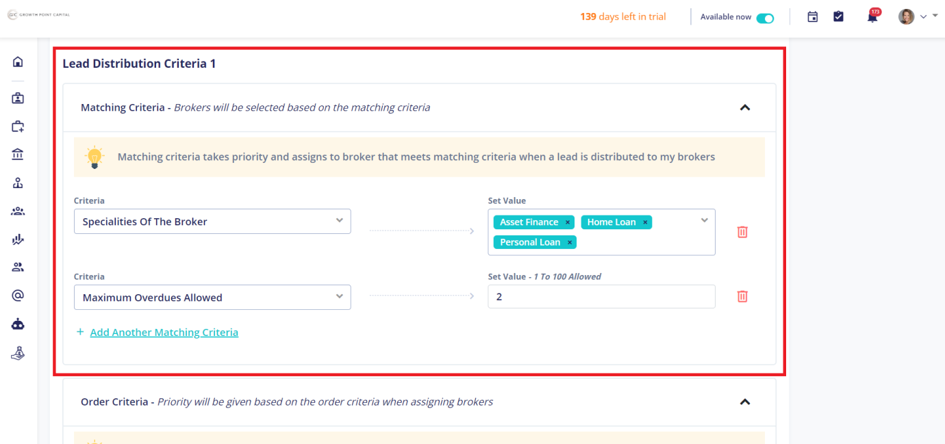 Lead distribution criteria