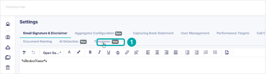 Settings page with the Templates tab highlighted