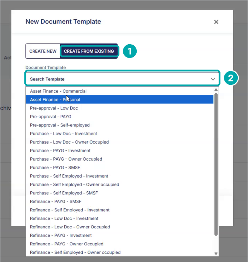 New Document Template window, Create From Existing