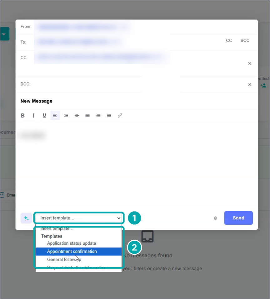 Insert template list in the email composer