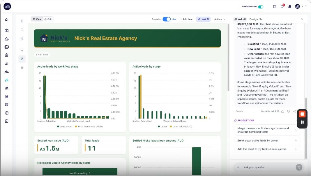 Smart Reporting Canvas and Ask AI