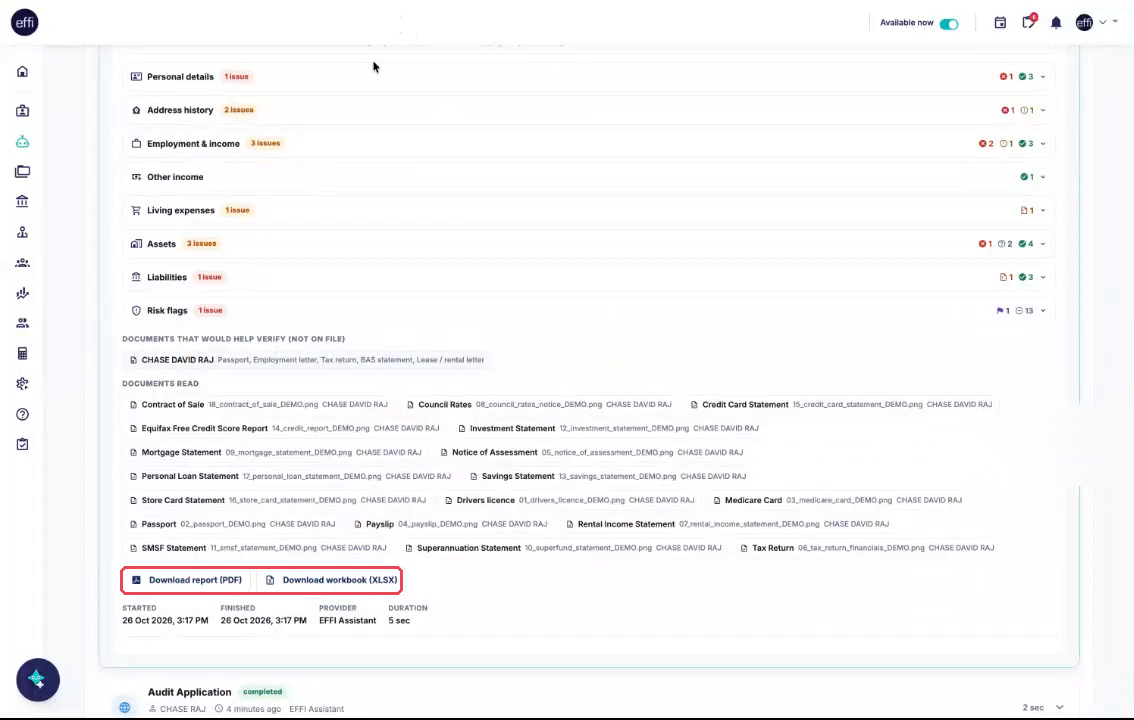 The Download report and Download workbook buttons