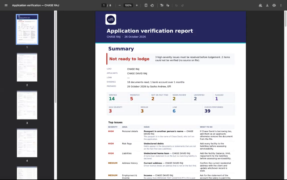 Page 1 of the Application verification report